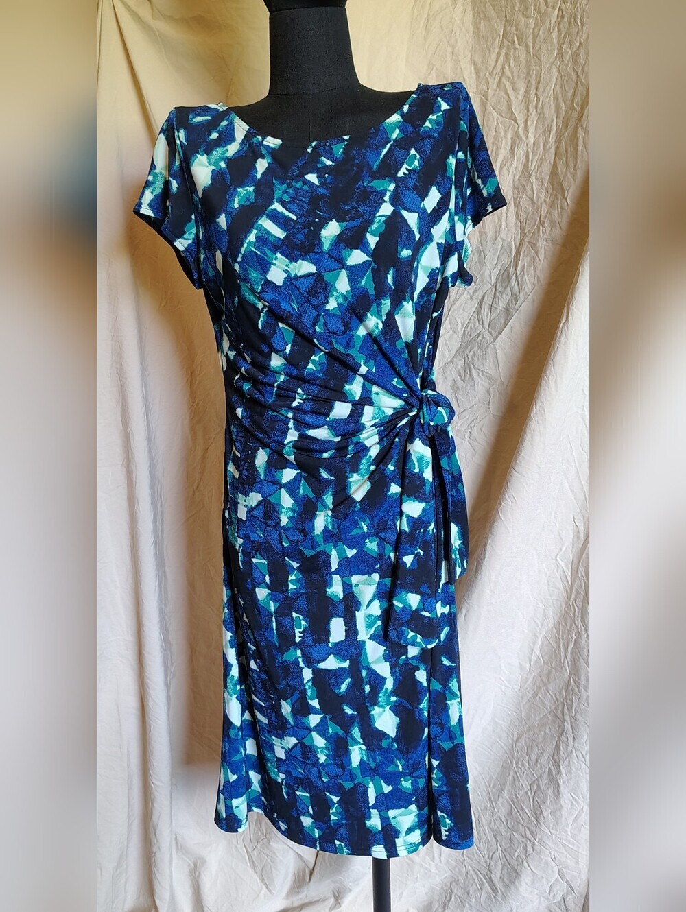 Merona Blue & Teal Abstract Tie-Detail Midi Dress
